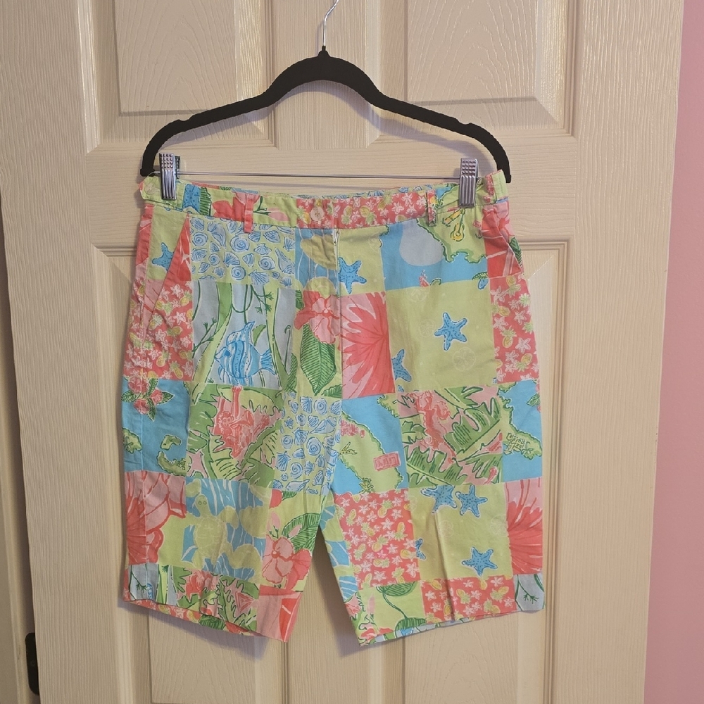 Lilly Pulitzer Patchwork Floral & Starfish Print Shorts in Coral, Aqua, Lime